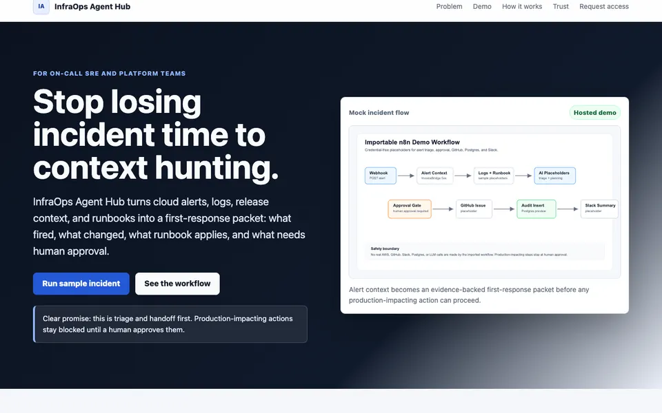 InfraOps Agent Hub public preview with an incident handoff and approval flow.